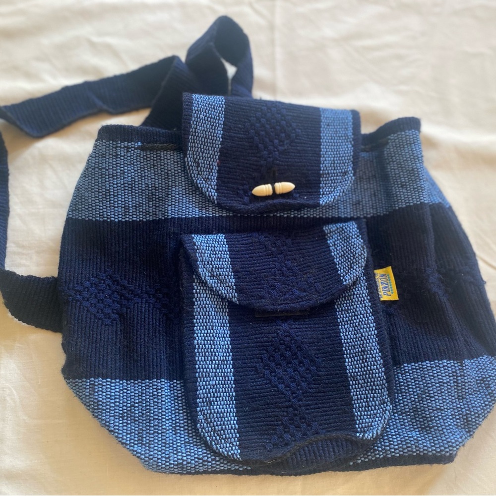 Artesanias pinzon Mexican boho hippie Navy and Light Blue Women's Backpack